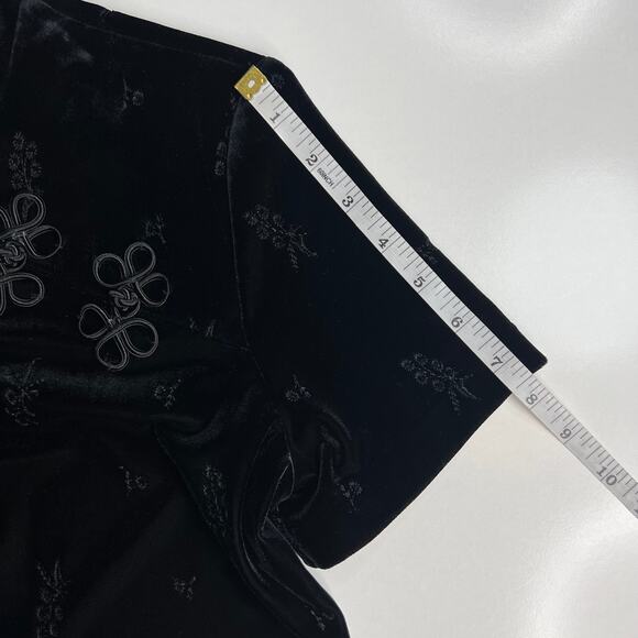 Molly Malloy Petite Vintage Black Velvet Maxi Dress Mock Neck Asian Floral Sz 8 - Picture 13 of 16